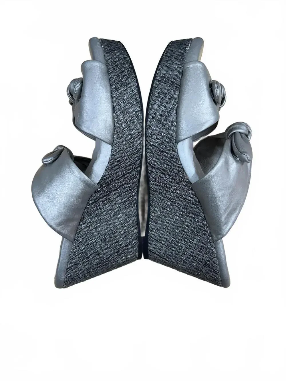 Silver Wedge Sandals with Knotted Bow Detail‎